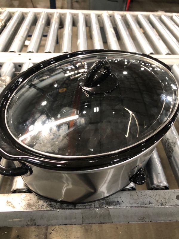 Photo 2 of *Tested/Dented-See Photos* Crock-Pot 7-Quart Oval Manual Slow Cooker | Stainless Steel (SCV700-S-BR) Stainless 7 Qt Cooker