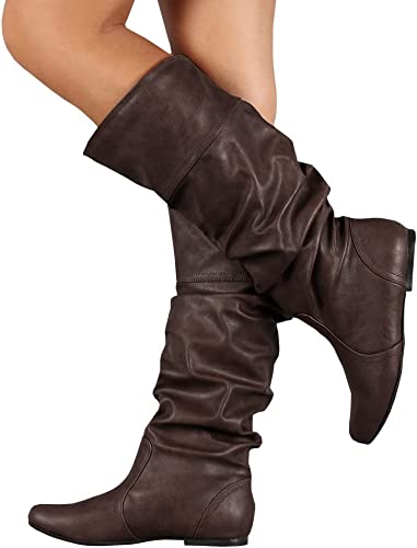 Photo 1 of Size 9 Syktkmx Womens Slouchy Flat Knee High Boots Wide Calf Pull On Fall Winter Motorcycle Boots