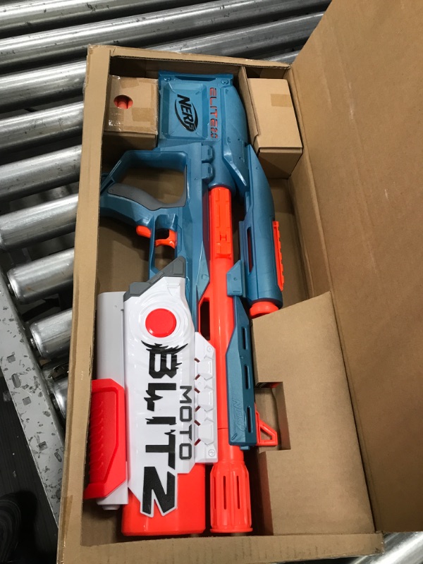 Photo 2 of NERF Elite 2.0 Motoblitz Blaster with Scope, Motorized 10-Dart Blasting, Airblitz 6 Darts, 22 Darts, Outdoor Toys for 8 Year Old Boys & Girls