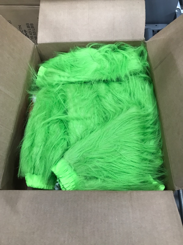 Photo 1 of *USED*Green Monster Santa Costume for Adult - Christmas Deluxe Furry Men Santa Suit Green Outfit XXL/XXXL