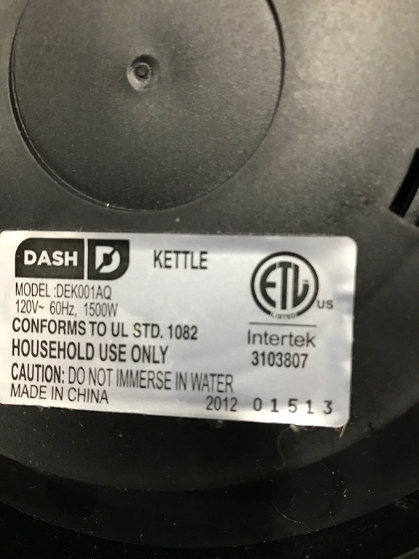 Photo 3 of *USED*DASH DEK001AQ Electric Kettle + Water Heater with Rapid Boil, Cool Touch Handle, Cordless Carafe, No Drip Spout + Auto Shut Off For Coffee, Tea, Espresso & More, 57 oz/ 1.7 L - Aqua