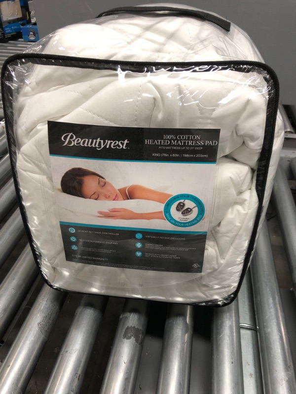 Photo 2 of **SEE NOTES**
"Beautyrest 100% Cotton Heated Mattress Pad - Bed Warmer with 20 Heat Settings Controller, Auto Shut Off Timer, Deep All Around Elastic Pocket, UL Certified, Machine Washable, White King