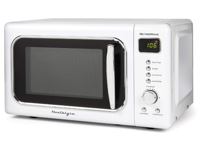 Photo 3 of *Tested* Nostalgia Retro Compact Countertop Microwave Oven 0.7 Cu. Ft. 700-Watts with LED Digital Display, Child Lock, Easy Clean Interior, White