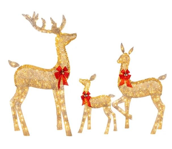 Photo 1 of *Tested* 3Pcs Lighted Christmas Deer Family Set Outdoor Yard Decoration for Garden Holiday Glowing Decorations Illuminated- 11.8 inch Buck, 10.6 inch Doe & 7.09 inch Fawn
