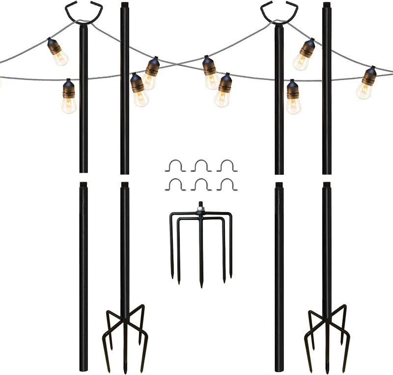 Photo 1 of MARVOWARE 3 Functions String Light Poles for Outdoors, Metal Poles with Hooks,Light Poles for Outside House Garden Patio Wedding Cafe Party (2 Pcs)
