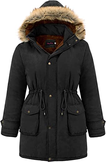 Photo 1 of Hanna Nikole Womens Hooded Fleece Lined Coats Parkas Faux Fur Jackets with Pocket 28W