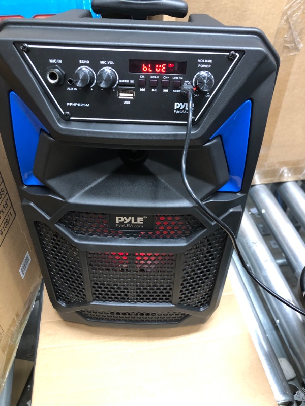 Photo 2 of Portable Bluetooth PA Speaker System - 400W Outdoor Bluetooth Speaker Portable PA System w/Microphone in, Party Lights, MP3/USB SD Card Reader, FM Radio, Rolling Wheels - Mic, Remote - Pyle PPHP82SM