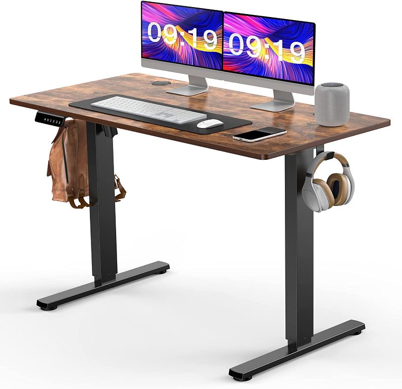 Photo 1 of Standing Desk, 40 x 24 in Electric Height Adjustable Computer Desk Home Office Desks Sit Stand up Desk Computer Table with Memory Controller/Headphone Hook, Rustic Brown
