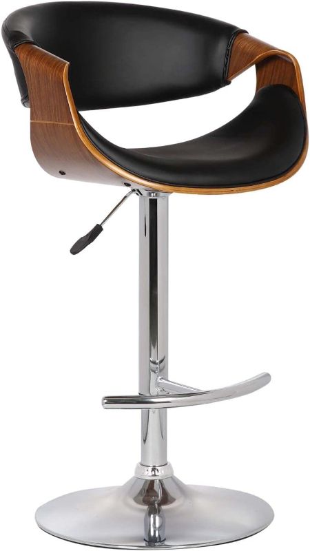 Photo 1 of Armen Living Butterfly Swivel Adjustable Barstool in Black Faux Leather and Walnut Wood Finish
