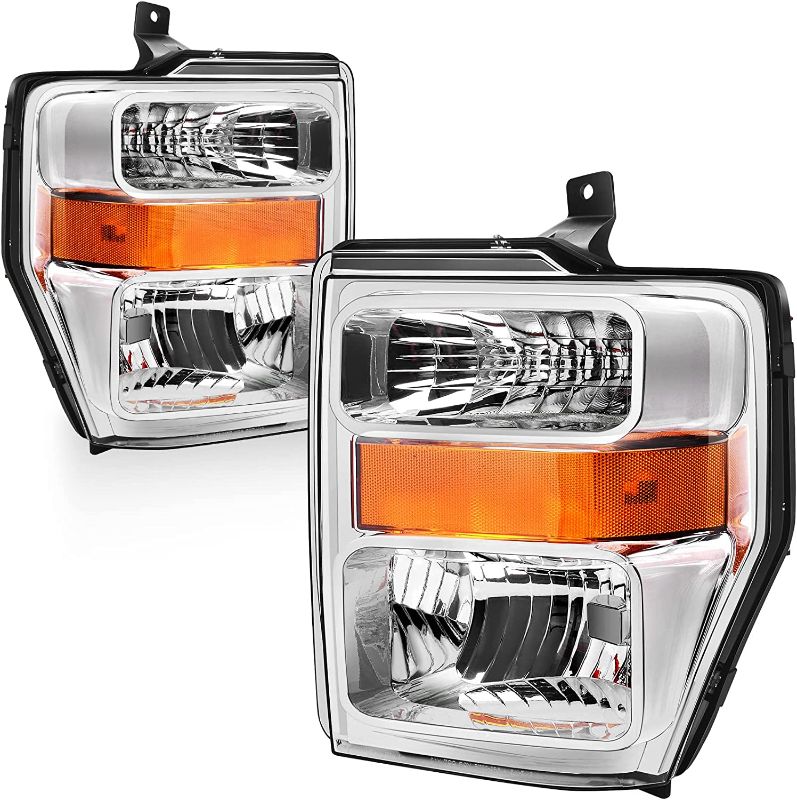 Photo 1 of AUTOSAVER88 Headlight Assembly Compatible with 2008-2010 Ford F250 F350 F450 Super Duty Headlamp Chrome Housing(7C3Z-13008BA 7C3Z-13008AA)