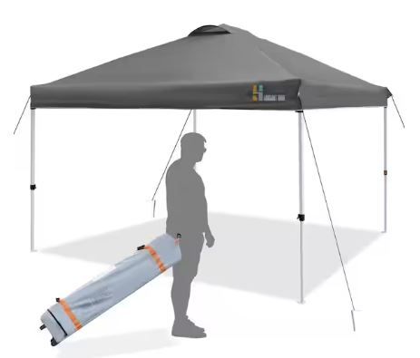 Photo 1 of 10 ft. x 10 ft. Gray Folding Pop-Up Canopy with Roller Bag