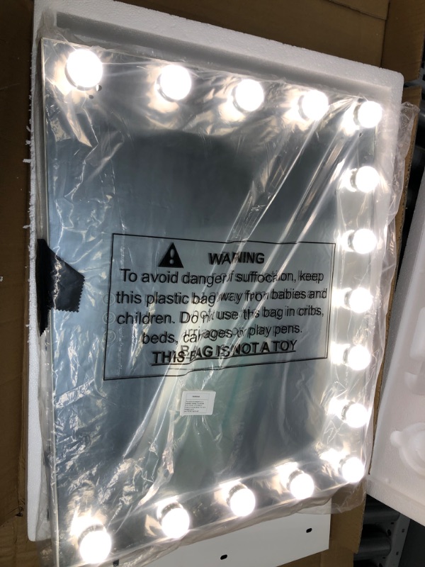 Photo 1 of *Tested* NeuType 23"x19" Vanity Mirror with Lights, Lighted Makeup Mirror, Makeup Mirror with Lights, Hollywood Mirror, Smart Touch Control,Charging Station,3 Color Lighting Modes,15 Dimmable Bulbs Matte White 15 Bulbs-23"x19"
