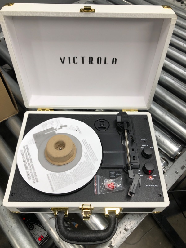 Photo 3 of *Tested* Victrola Vintage 3-Speed Bluetooth Portable Suitcase Record Player with Built-in Speakers | Upgraded Turntable Audio Sound| White (VSC-550BT-WH) White Record Player