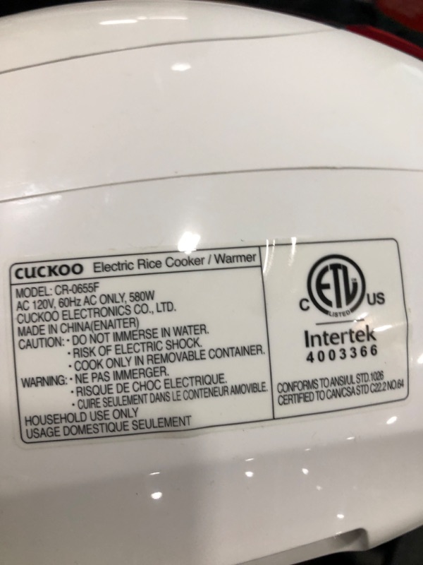 Photo 3 of ***TESTED POWERED ON***CUCKOO CR-0655F | 6-Cup (Uncooked) Micom Rice Cooker | 12 Menu Options: White Rice, Brown Rice & More, Nonstick Inner Pot, Designed in Korea | Red/White