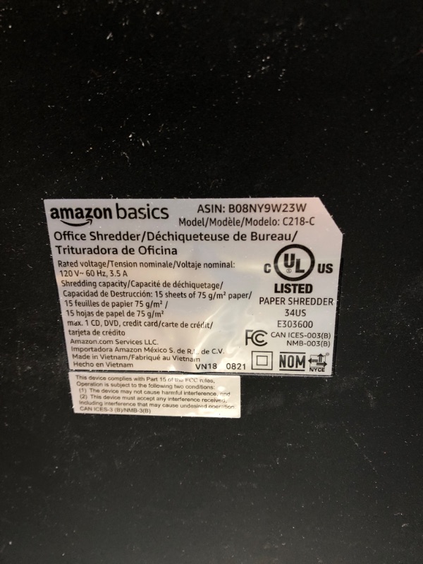 Photo 4 of Amazon Basics 18-Sheet Cross-Cut Paper, CD, and Credit Card Shredder, Black 18 Sheet Shredder
TURNS ON**