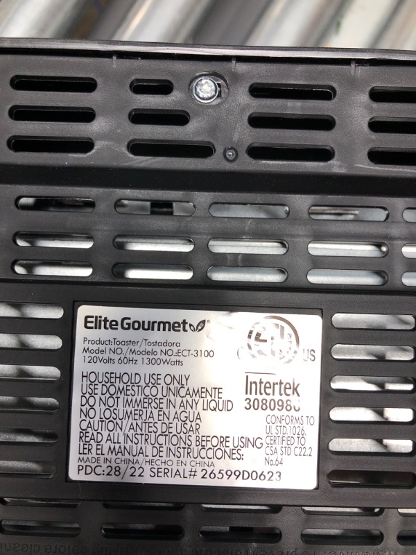 Photo 4 of ***TESTED WORKING*** Elite Gourmet ECT-3100 Long Slot 4 Slice Toaster, Reheat, 6 Toast Settings, Defrost, Cancel Functions, Built-in Warming Rack, Extra Wide Slots for Bagels & Waffles, Stainless Steel & Black 4 Slice Stainless Steel and Black