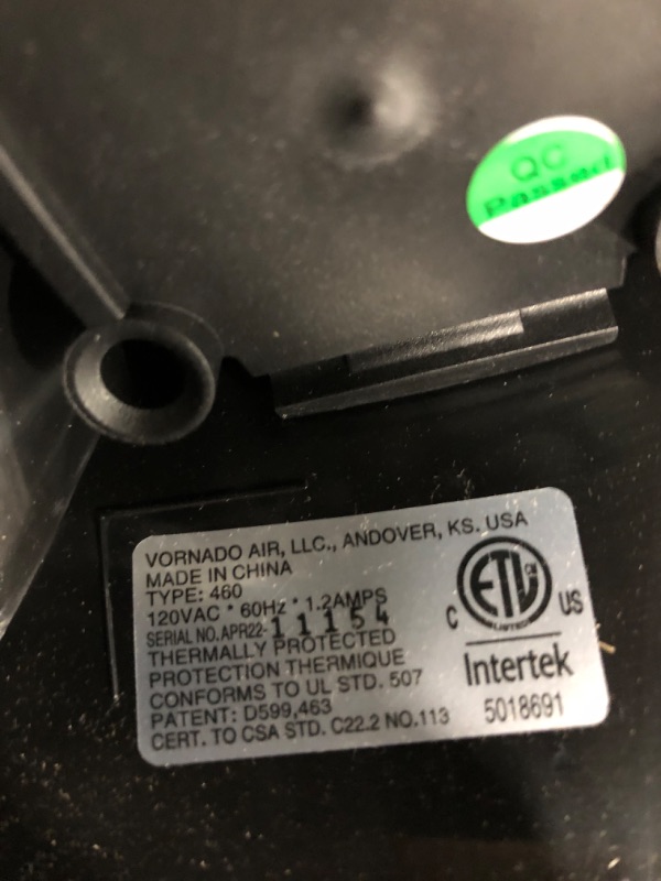 Photo 3 of ***DOES NOT POWER ON***Vornado 460 Small Whole Room Air Circulator Fan with 3 Speeds, 460-Small, Black Black 460 - Small Fan