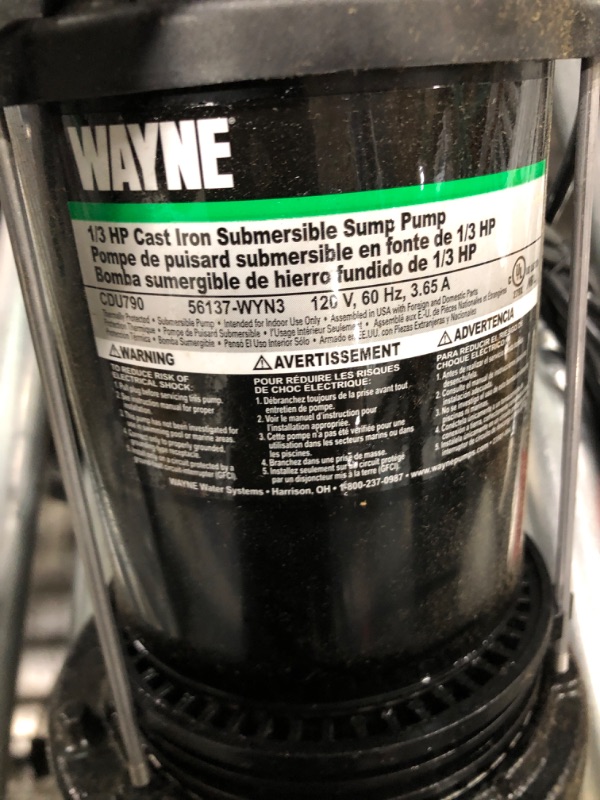Photo 3 of **DOES NOT POWER ON***Wayne 1/3 HP Cast Iron Submersible Sump Pump Cdu790