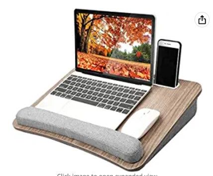 Photo 1 of HUANUO Lap Laptop Desk - Portable Lap Desk with Pillow Cushion, Fits up to 15.6 inch Laptop, with Anti-Slip Strip & Storage Function for Home Office Students Use as Computer Laptop Stand, Book Tablet
