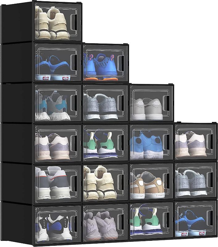 Photo 1 of (IMCOMPLETE)YITAHOME Shoe Storage Box, 18 PCS Medium Size Shoe Storage Organizers Stackable Shoe Storage Box Rack Containers Drawers - Black