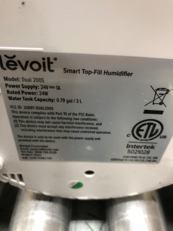 Photo 3 of *** NOT FUNCTIONAL ** LEVOIT Smart Cool Mist Humidifiers for Bedroom, Top Fill Essential Oil Diffuser, Auto Humidity Adjustment with Sensor, Remote Control, Ideal for Baby Nursery and Plants, Quiet, Ultrasonic, 3L, White