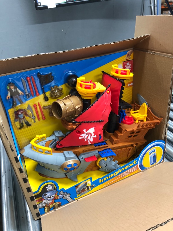 Photo 2 of Fisher-Price Imaginext Shark Bite Pirate Ship, Playset with Pirate Figures and Accessories for Preschool Kids Ages 3 to 8 Years Standard Playset