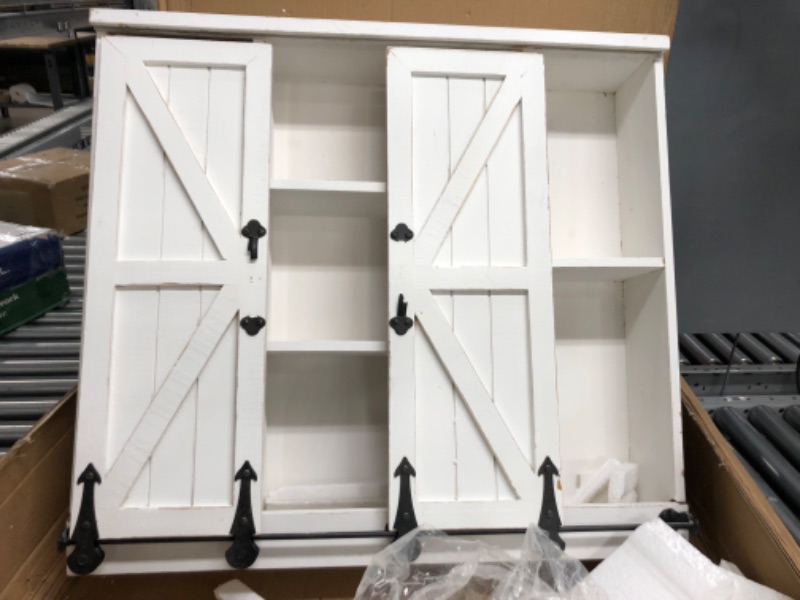 Photo 2 of *PARTS ONLY DAMAGED* Kate and Laurel Cates Decorative Wall Storage Cabinet with Two Sliding Barn Doors, Rustic White
