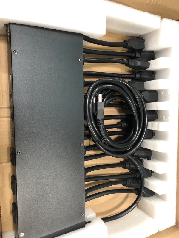Photo 1 of Pyle 19 Outlet 1U 19" Rackmount PDU Power Distribution Supply Center Conditioner Strip Unit Surge Protector Cord (PCO865) Black
