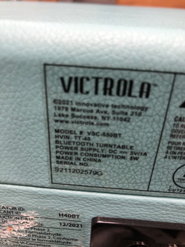 Photo 4 of ***TESTED WORKING PLEASE SEE FULL NOTES*** Victrola Vintage 3-Speed Bluetooth Portable Suitcase Record Player with Built-in Speakers | Upgraded Turntable Audio Sound| Includes Extra Stylus | Turquoise, Model Number: VSC-550BT