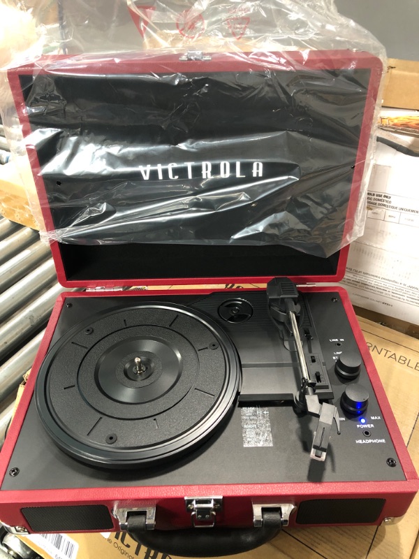 Photo 1 of Victrola Vintage 3-Speed Bluetooth Portable Suitcase Record Player with Built-in Speakers | Upgraded Turntable Audio Sound| Includes Extra Stylus | Marsala (VSC-550BT-ML) Marsala Record Player