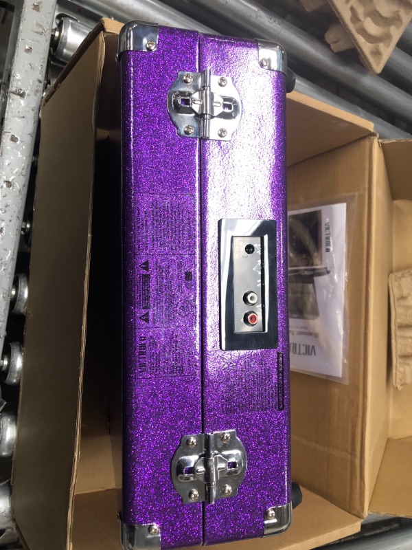 Photo 2 of Victrola Vintage 3-Speed Bluetooth Portable Suitcase Record Purple Glitter Record Player