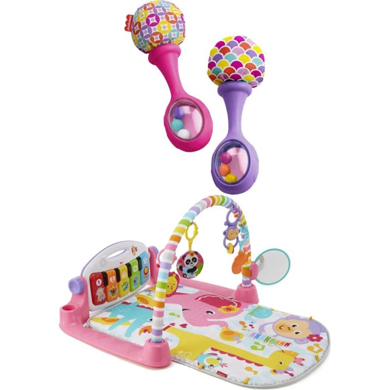 Photo 1 of Fisher-Price Rattle 'n Rock Maracas, Pink/Purple [Amazon Exclusive] with Fisher-Price Deluxe Kick & Play Piano Gym, Pink