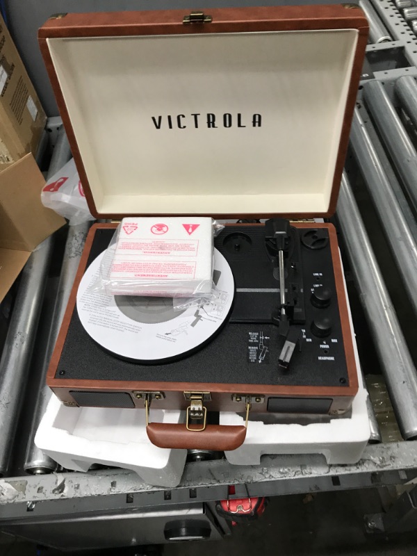 Photo 2 of Victrola Vintage 3-Speed Bluetooth Portable Suitcase Record Player with Built-in Speakers, Upgraded Turntable Audio Sound, Cognac
