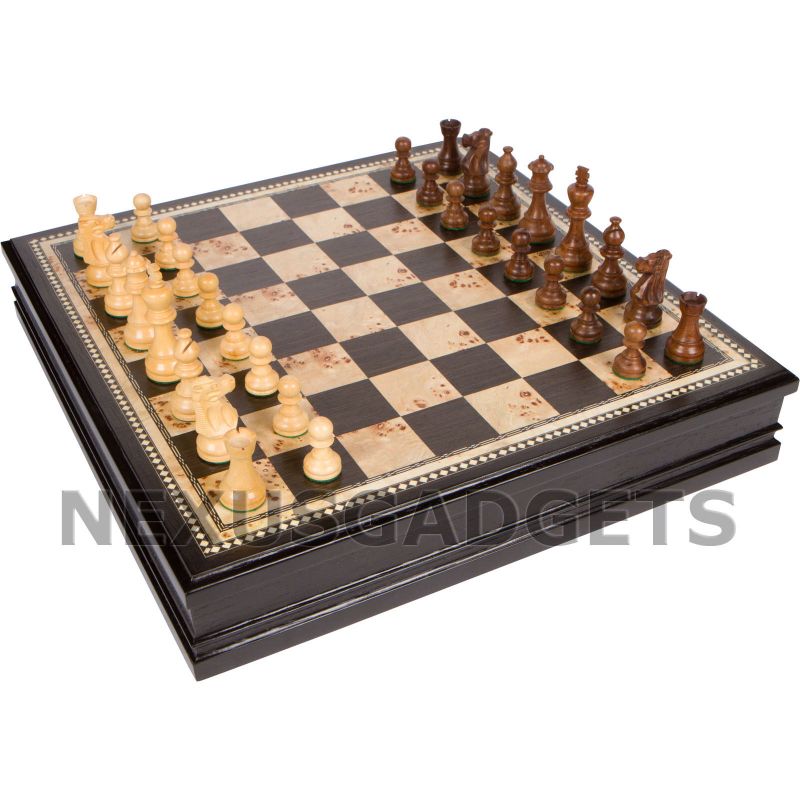 Photo 1 of  Chess EXTRA LARGE 19 Inch Game Set Weighted Pieces BURL Inlaid Wood Board