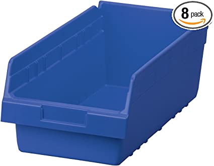 Photo 1 of Akro-Mils 30088 Plastic Nesting ShelfMax Storage Bin Box, (18-Inch x 8-Inch x 6-Inch), Blue, (8-Pack)
