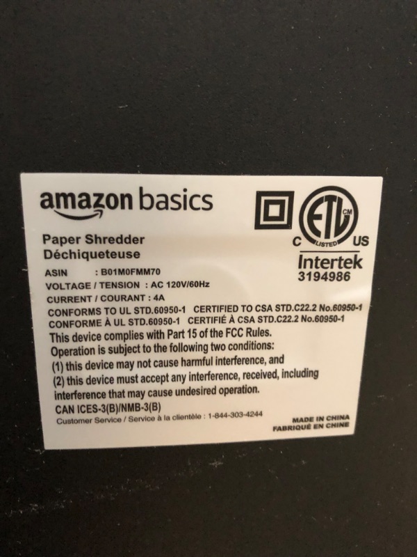 Photo 6 of ***PARTS ONLY*** Amazon Basics 15-Sheet Cross-Cut Paper, CD Credit Card Office Shredder 15 Sheet - original model Shredder