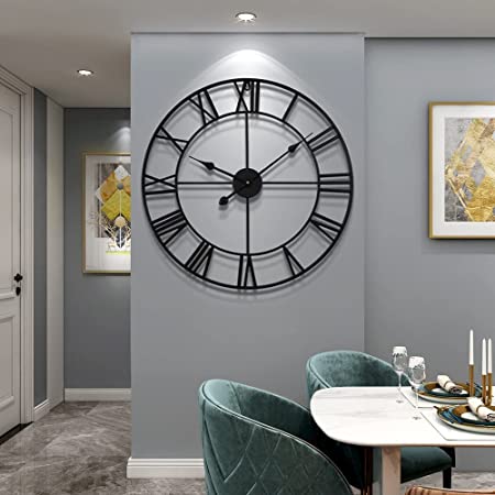 Photo 1 of 80CM Large Modern Metal Wall Clocks Oversize Round Nearly Silent Modern Style Black Roman Numeral Wall Clock for Kitchen,Living Room,Bedroom Wall Home Decor
