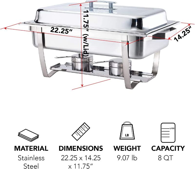 Photo 1 of ALPHA LIVING 70014-GRAY 4 Pack 8QT Chafing Dish High Grade Stainless Steel Chafer Complete Set, 8 QT, Alpine Gray Handle