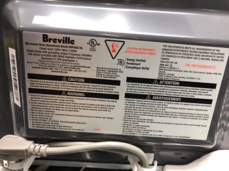 Photo 2 of *** POWERS ON *** Breville Compact Wave Soft-Close Microwave Oven, Silver, BMO650SIL