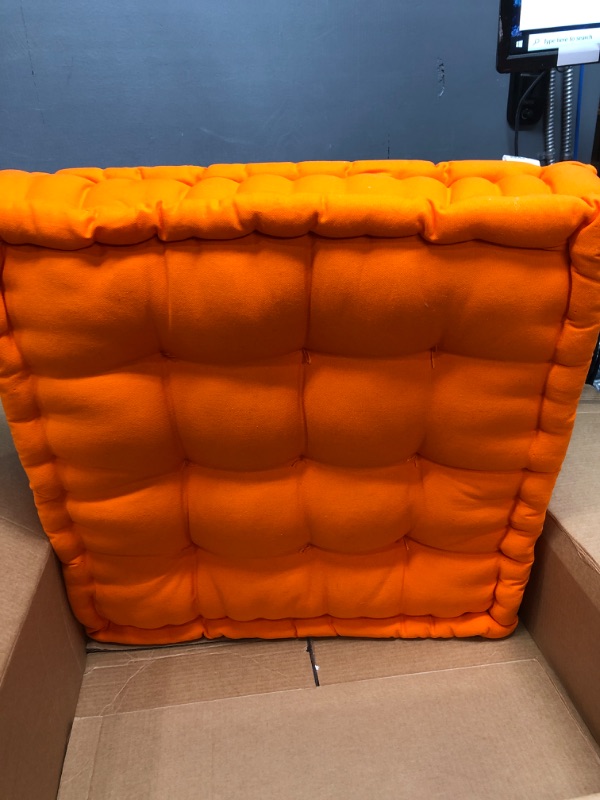 Photo 2 of *** USED *** Encasa Homes Floor Cushion Large Square - 24 x 24 x 4 inch for Casual Seating & Pranayama Meditation Yoga - Orange - Padded Decorative Fiber Filled Scatter Pillow for TV, Christmas Festivals 24 x 24 x 4 inch Orange