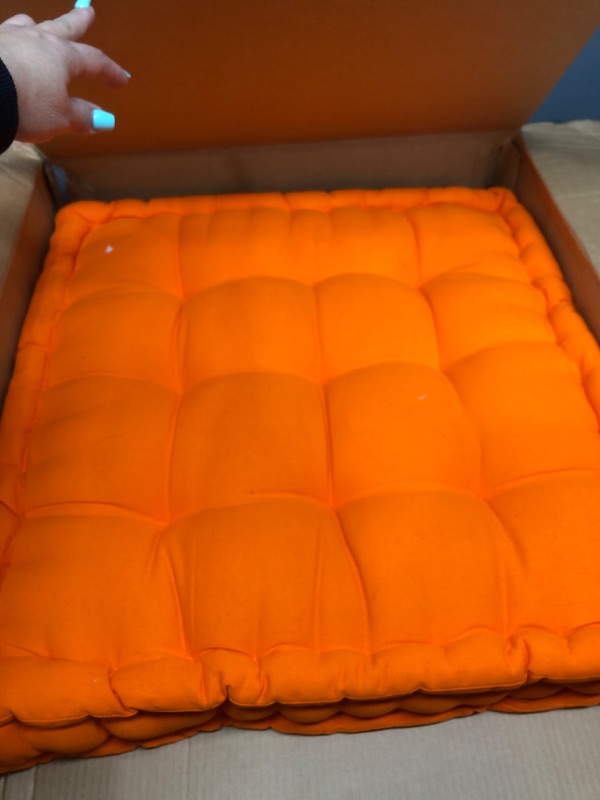 Photo 3 of *** USED *** Encasa Homes Floor Cushion Large Square - 24 x 24 x 4 inch for Casual Seating & Pranayama Meditation Yoga - Orange - Padded Decorative Fiber Filled Scatter Pillow for TV, Christmas Festivals 24 x 24 x 4 inch Orange