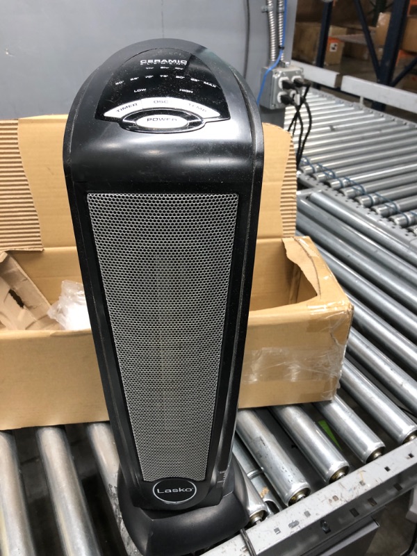 Photo 2 of *** NO POWER *** Lasko Oscillating Ceramic Tower Space Heater for Home with Adjustable Thermostat, Timer and Remote Control, 22.5 Inches, Grey/Black, 1500W, 751320