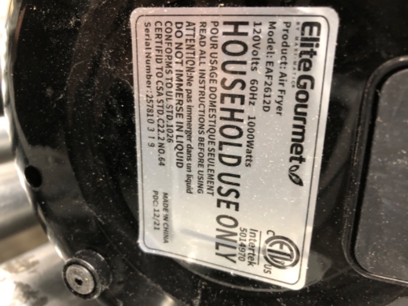 Photo 4 of *** USED ** 8 Elite Gourmet EAF2612D Personal 2.1Qt Compact Space Saving Programmable Hot Air Fryer, Oil-Less Healthy Cooker, Timer & Temperature Controls, PFOA/PTFE Free, 1000W, Black 2.1 Quart Black