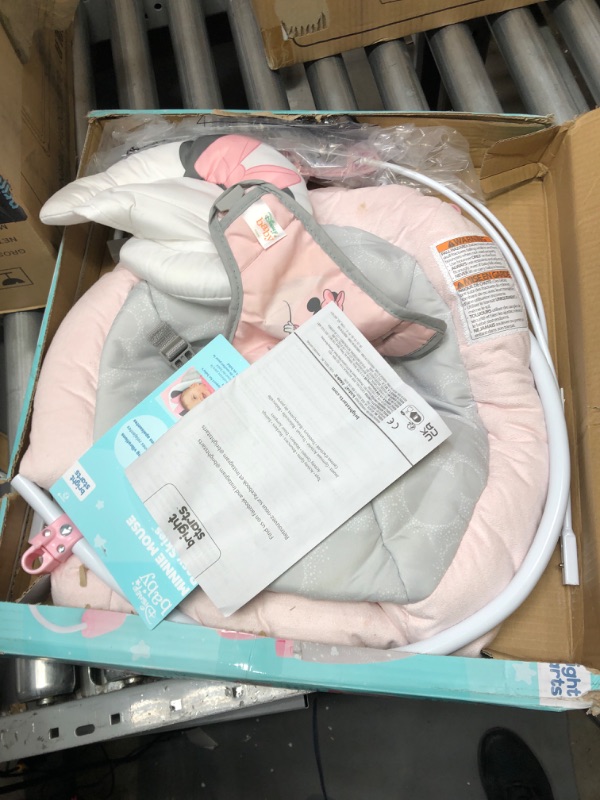 Photo 2 of Bright Starts Minnie Mouse Rosy Skies Baby Bouncer with Vibrating Infant Seat, Music & 3 Playtime Toys, 23x19x23 Inch (Pink)