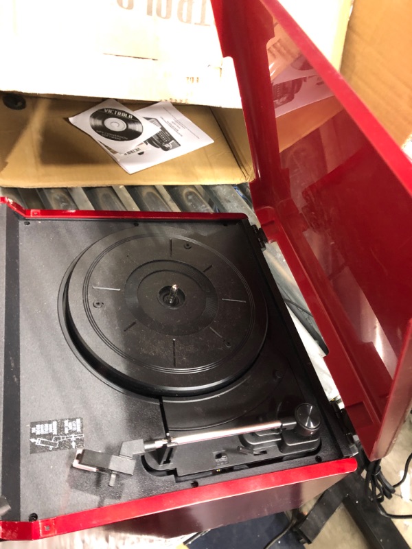 Photo 3 of Victrola 50's Retro Bluetooth Record Player & Multimedia Center with Built-in Speakers - 3-Speed Turntable, CD Player, AM/FM Radio | Vinyl to MP3 Recording | Wireless Music Streaming | Red Red Record Player