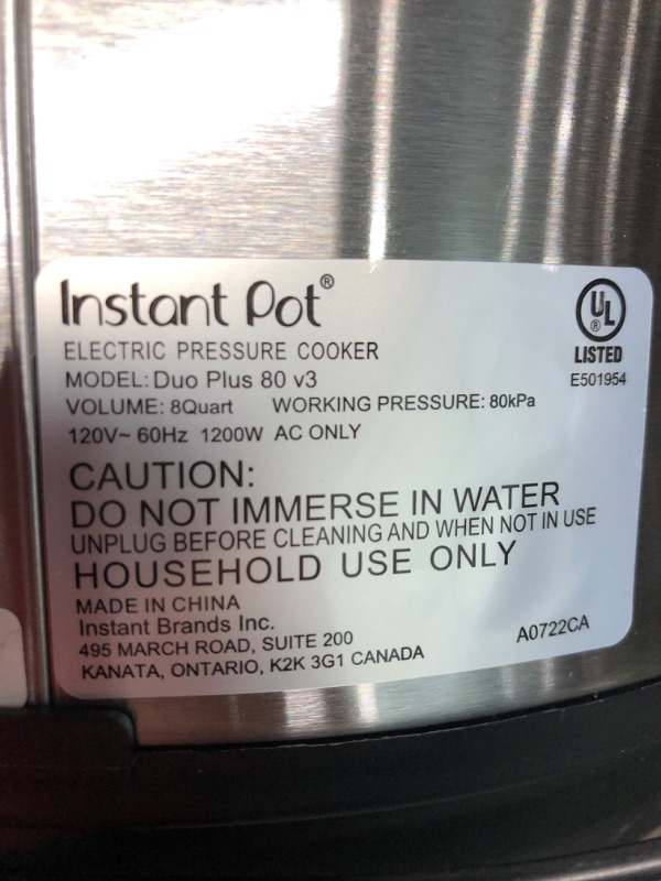 Photo 3 of ***TESTED**POWERED ON***Instant Pot Duo 7-in-1 Electric Pressure Cooker, Slow Cooker, Rice Cooker, Steamer, Sauté, Yogurt Maker, Warmer & Sterilizer, Includes App With Over 800 Recipes, Stainless Steel, 8 Quart 8QT Duo