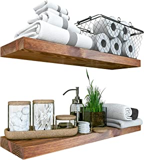 Photo 1 of  Rustic Floating Shelves, Set of 2, Hidden Bracket, Solid Wood, Heavy Duty, Wall Mounted Shelves, (Brown, 24Wx6D)