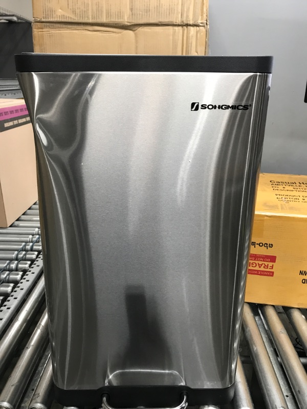 Photo 2 of *** SIDE DENT ***SONGMICS Trash Can, 12-Gallon Pedal Garbage Can, Stainless Steel Step Bin, Plastic Inner Bucket and Lid, Soft Closure, Fingerprint Proof, for Kitchen, Living Room, Silver ULTB007E01 12 Gal