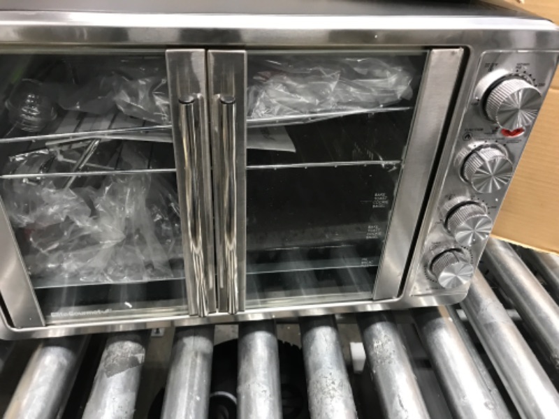 Photo 3 of *** POWERS ON *** Elite Gourmet ETO-4510M French Door 47.5Qt, 18-Slice Convection Oven 4-Control Knobs, Bake Broil Toast Rotisserie Keep Warm, Includes 2 x 14" Pizza Racks, Stainless Steel Stainless Steel and Black 18-Slice, 45L With Rotisserie and Convec