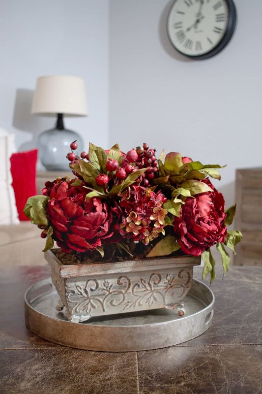 Photo 2 of 
Nearly Natural 4929 18in. Peony & Hydrangea Silk Flower Arrangement,Red,13.75" x 12" x 9.5"